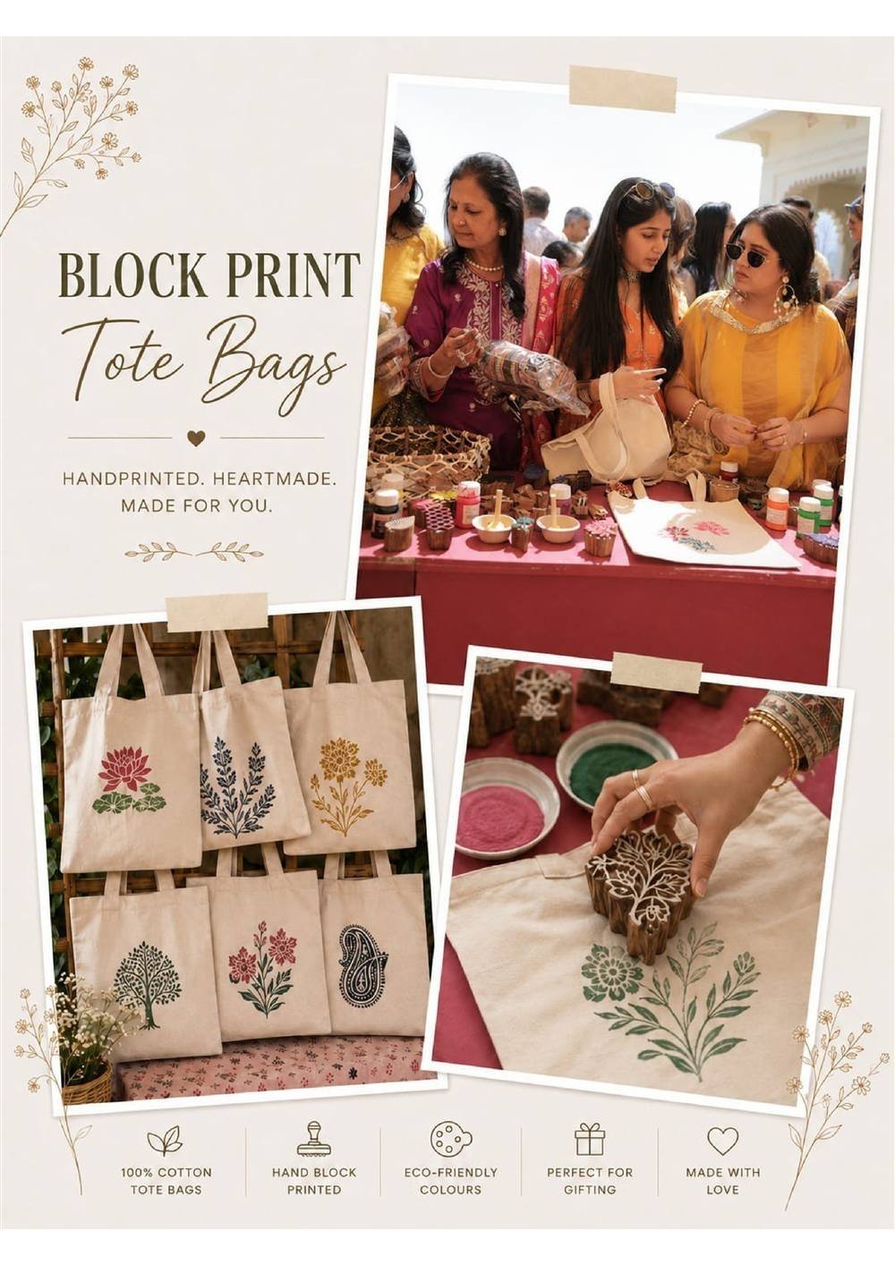 Block Print Tote Bag Carnival Stall — Carnival Artist wedding stall by Rajasthan Event Management